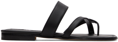 Manolo Blahnik Susa Crisscross Metallic Flat Sandals In Black Leather