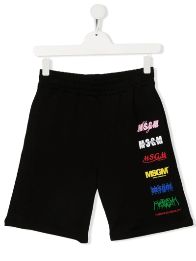 Msgm Kids' Logo Patch Casual Shorts In Black