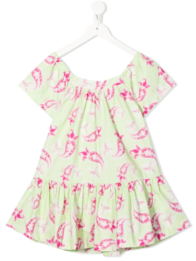 Pinko Kids' Bandana-print Square-neck Dress In Green