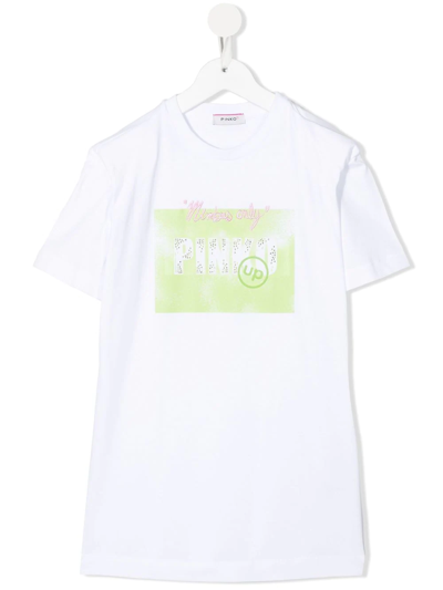 Pinko Kids' Logo印花t恤式连衣裙 In White