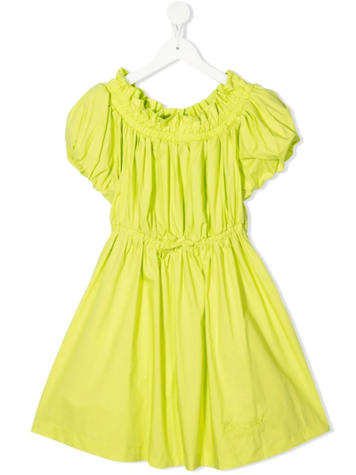 Pinko Kids' Ruffled-collar Cotton Dress In Green