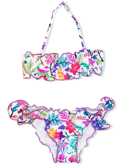 Mc2 Saint Barth Teen Emy Floral-print Bikini Set In White