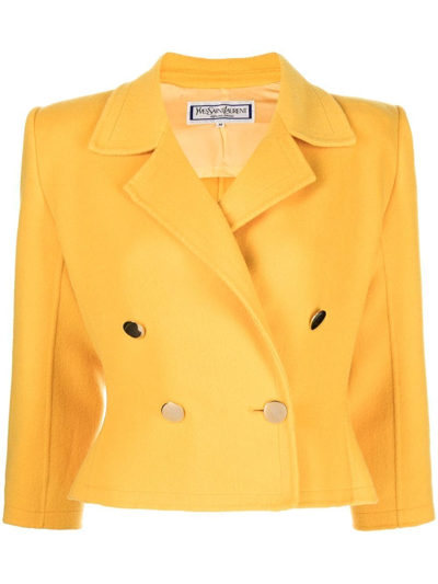 Pre-owned Saint Laurent Double-breasted Cropped Blazer In Yellow