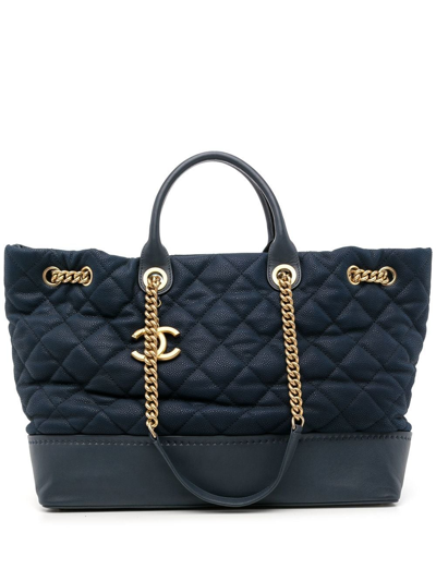 Pre-owned Chanel 2013-2014 Rue Cambon Tote Bag In Blue