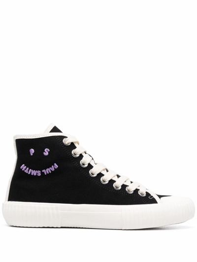 Paul Smith Logo-embroidered High-top Trainers In Black