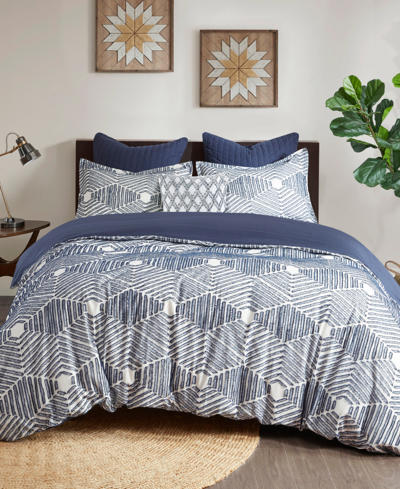 Ink+ivy Ellipse Jacquard Cotton 3-pc. Duvet Cover Set, Full/queen In Navy