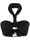 Ambush Twist Halterneck Ruched Cropped Top In Black