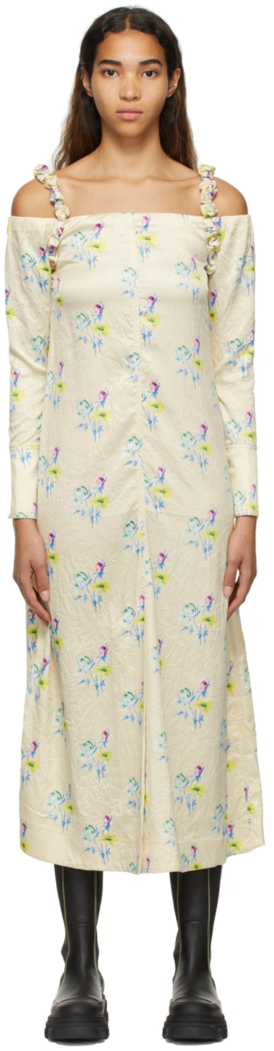 Ganni Yellow Recycled Polyester Midi Dress In 242 Floral Rutabaga