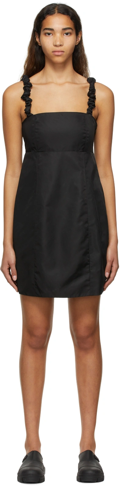Ganni Ruched Recycled Satin Mini Dress In Black