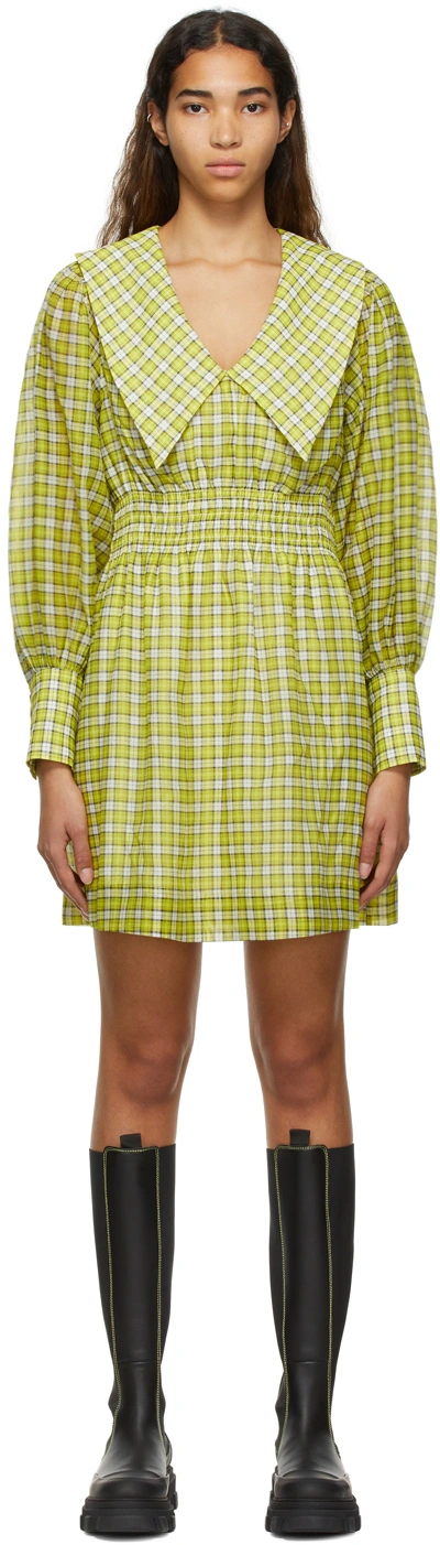 Ganni Yellow Recycled Polyester Mini Dress In Check Sulphur Spring |  ModeSens