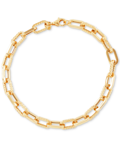 Macy's Polished & Textured Large Cable Link Bracelet In 10k Gold