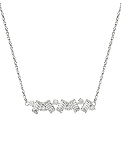 Charles & Colvard Moissanite Fixed Baguette Necklace (3/4 Carat Total Weight Certified Diamond Equivalent) In 14k Whit In White Gold