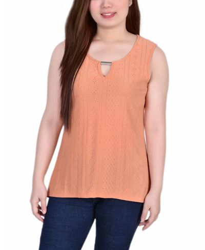 Ny Collection Women's Sleeveless Knit Eyelet Top With Hardware In Cadmium Orange