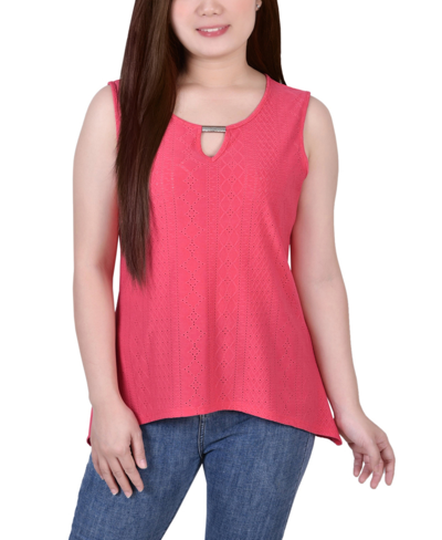 Ny Collection Women's Sleeveless Knit Eyelet Top With Hardware In Magenta