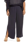 Eileen Fisher Slit Silk Ankle Pants In Nocturne
