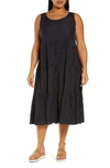 Eileen Fisher Sleeveless Tiered Silk Midi Dress In Black