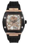 Philipp Plein Men's Automatic The $keleton Black Silicone Strap Watch 44mm In Rose Gold/ Black
