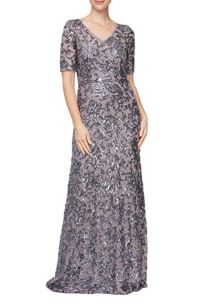Alex Evenings Sequin A-line Evening Gown In Icy Orchid