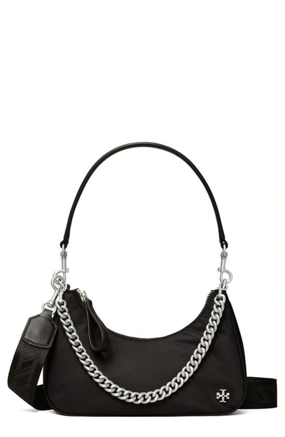 Tory Burch 151 Mercer Nylon Crescent Shoulder Bag In Black