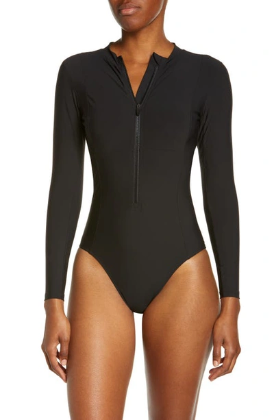 Sweaty Betty Tidal Xtra Life Long-sleeve Swimsuit In Black