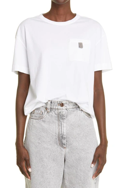 Brunello Cucinelli Cotton Jersey T-shirt With Monile Detailing In White