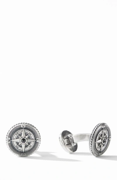 David Yurman Sterling Silver Maritime Compass Cufflinks With Black Diamonds