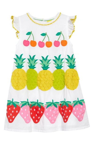 Mini Boden Kids' Big Appliqué Dress In White Fruit