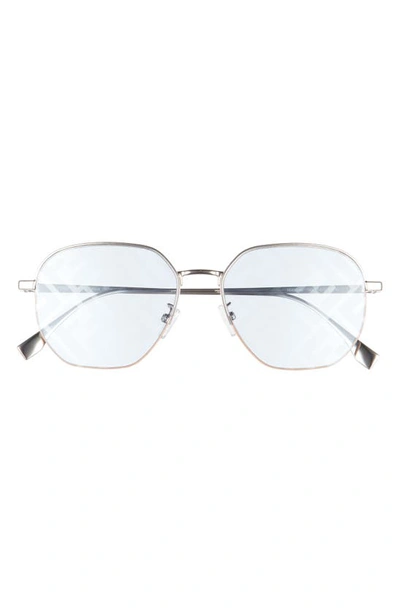 Fendi 55mm Round Sunglasses In Shiny Palladium / Blue Mirror