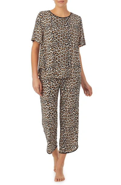 Kate Spade Animal Print Crop Pajamas In Brown Animal Print