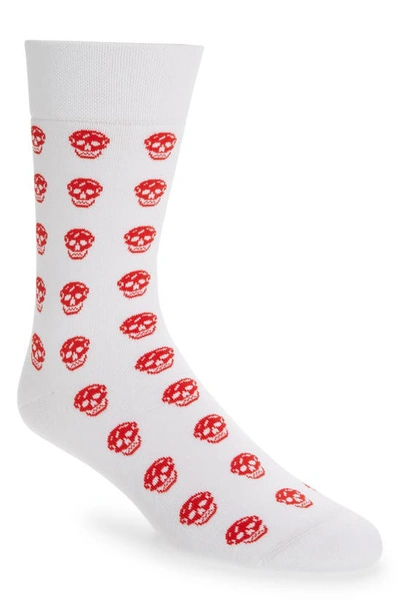 Alexander Mcqueen Skull Short Socks In White/ Red