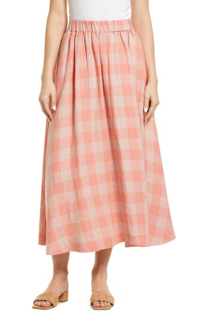 Boden Pull-on Linen Midi Skirt In Tonal Pink Gingham