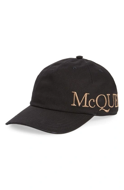 Alexander Mcqueen Oversize Embroidered Mcq Baseball Cap In Blackrose