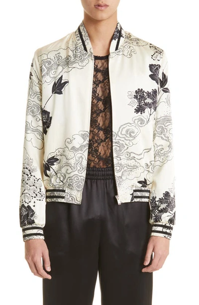 Saint Laurent Floral-print Bomber Jacket In Gesso/nero