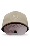 Fendi Baseball Cap With Shield Sunglasses In Beige/ Bordeaux Mirror
