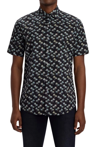 Bugatchi Shaped Fit Short Sleeve Button-up Camp Shirt In Midnight