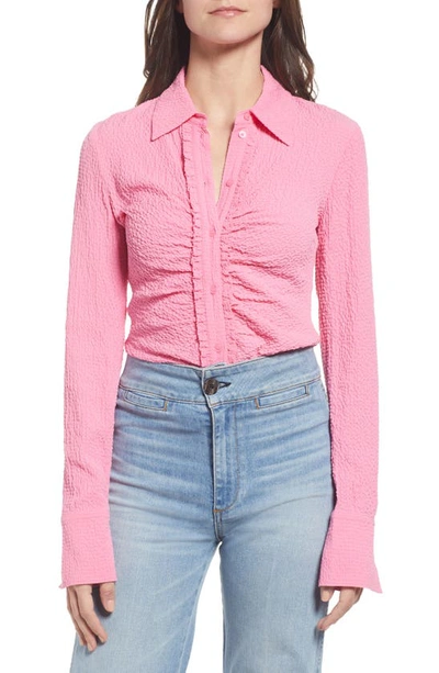 & Other Stories Textured Frill Placket Blouse In Pink
