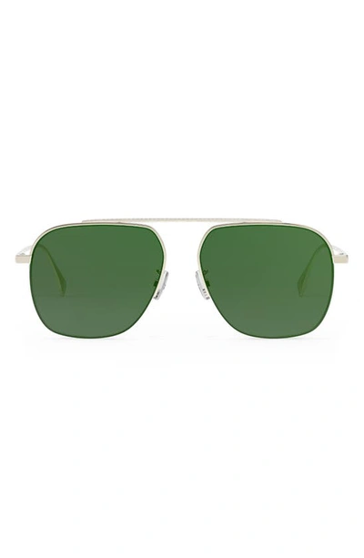 Fendi Travel 57mm Aviator Sunglasses In Gold / Green Mirror
