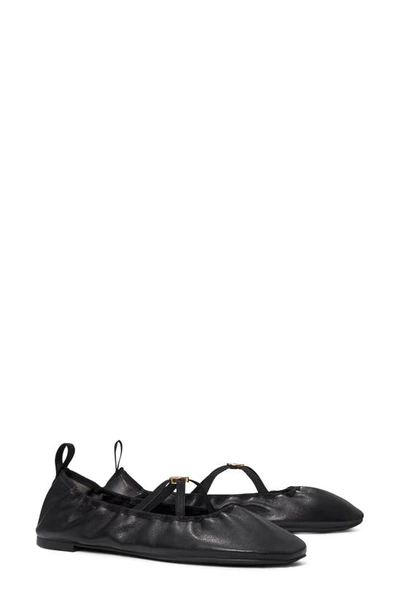Tory Burch Scrunch Ballet Flat In Perfect Black/ Perfect Black