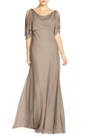 JENNY YOO DEVON GLITTER KNIT GOWN WITH DETACHABLE CAPELET,1632