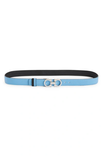 Ferragamo Donna Leather Belt In Nigella Blue / Nero / Silver