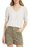 Wit & Wisdom Heathered Ruched Puff Sleeve T-shirt In Heather Jute