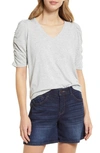Wit & Wisdom Heathered Ruched Puff Sleeve T-shirt In Heather Grey