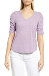 Wit & Wisdom Heathered Ruched Puff Sleeve T-shirt In Violet Gem