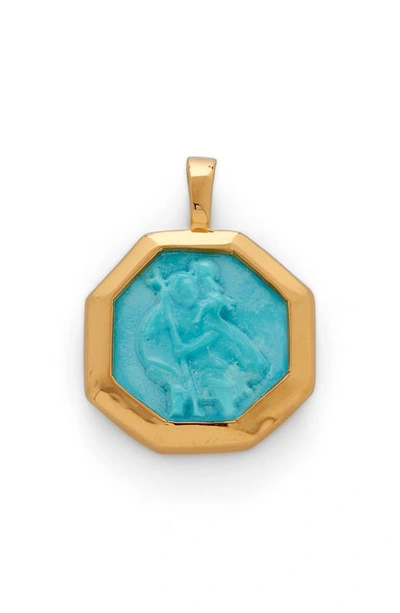 Monica Vinader Turquoise Saint Christopher Pendant Charm In 18ct Gold Vermeil On Silver