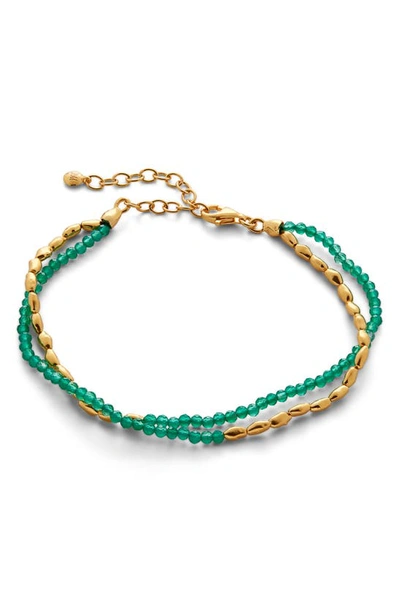 Monica Vinader Gold Mini Nugget Gemstone Beaded Bracelet Green Onyx In 18ct Gold Vermeil/turquoise