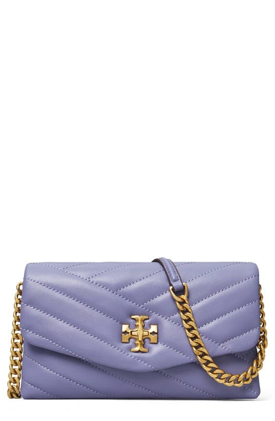 Tory Burch Kira Chevron Quilted Leather Wallet On A Chain In Dark Lotus