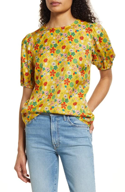 Boden Adrianna Puff Sleeve Top In Honeycomb Ditsy Bloom