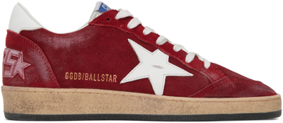 Golden Goose Ball Star Distressed Suede And Leather Trainers In Red