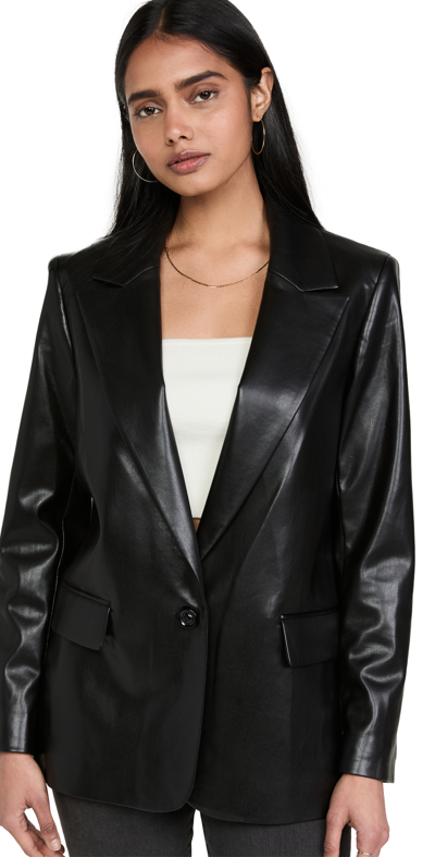 Alice And Olivia Mya Vegan Leather Notched Collar Blazer In Black