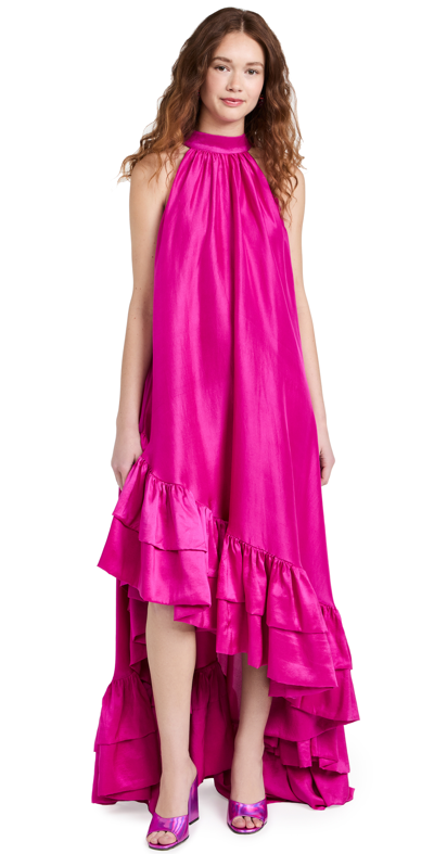 Azeeza Lucas High Neck Asymetrical Dress In Magenta